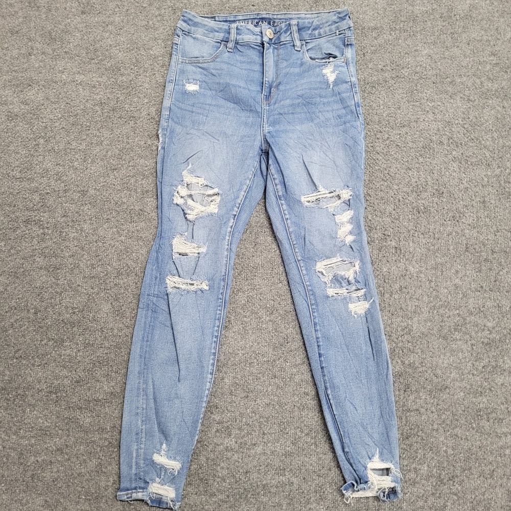 American Eagle Jeans Womens Size 8 Short Light Wash Slim Distressed Denim